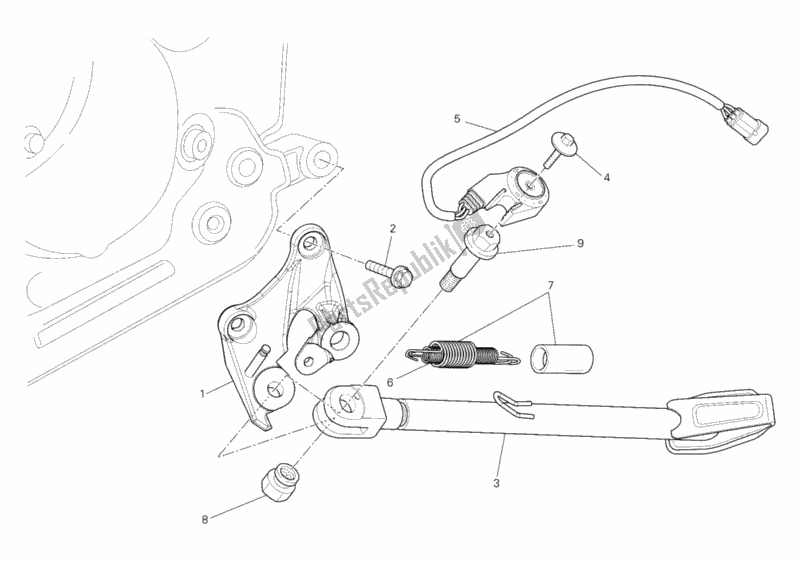 All parts for the Side Stand of the Ducati Multistrada 1200 S ABS 2010